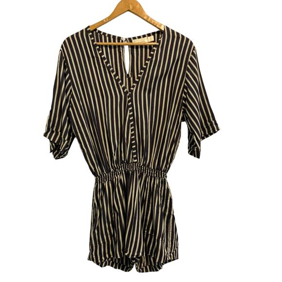 Anthropologie Beach Gold Black and Cream Striped Romper - Picture 2 of 9